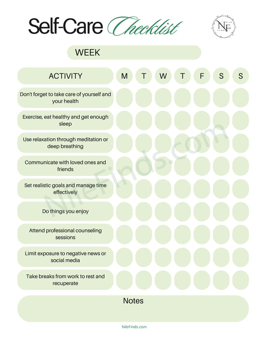 Self-Care Checklist PDF for Mental Health and Wellness Routine