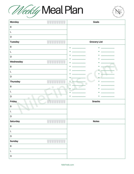Weekly Meal Plan PDF Printable for Healthy Eating and Meal Preparation