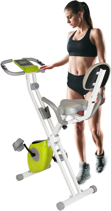 Folding Exercise Bike,Upright and Foldable Stationary Bike with Magnetic Resistance/Lcd Monitor/Pulse Sensors,Fitness Exercise for Home