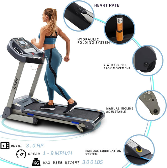 Foldable Treadmill with Incline, Portable Treadmills for Home Fitness, 9 MPH Walking & Running Treadmill with 16.5" Wide Running Area and Bluetooth Spax App