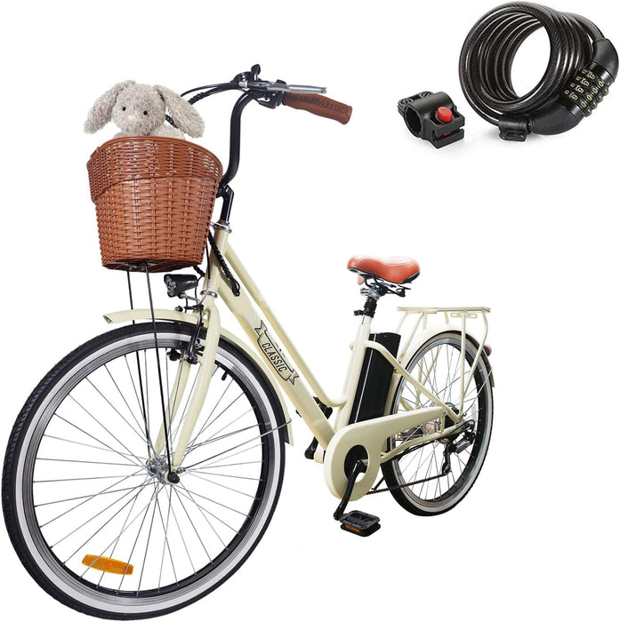 Nakto Electric Bike 250W Ebike 26 Inch Electric Bicycle, 20MPH Adults Electric City Bike with Removable 36V12Ah Battery, Professional 6 Speed Gears, 26 Inchcity Bike White(36V250W), None