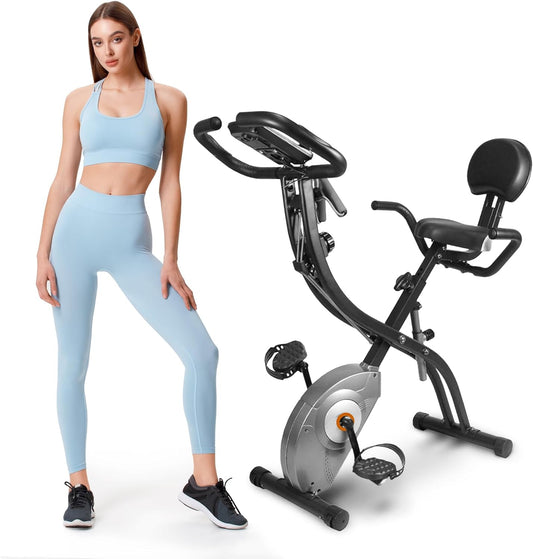 Exercise Bike Foldable Fitness Indoor Stationary Bike Magnetic 3 in 1 Upright Recumbent Exercise Bike for Home Workout (Black)