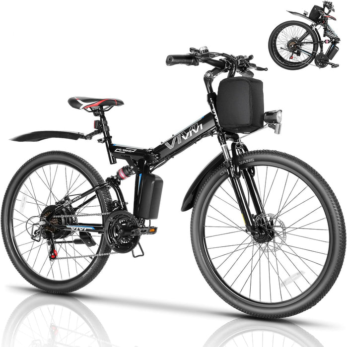 M026TGB Electric Bike 26" Electric Bike for Adults, Peak 750W Folding Electric Mountain Bike, 48V Removable Lithium Battery, 21 Speed, Top 22 Mph, up to 50 Miles, Dual Shock Absorber, UL 2849