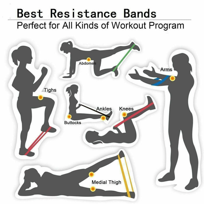 RESISTANCE BANDS SET LOOP Exercise Yoga 5Pc Elastic Fitness Gym Workout Training