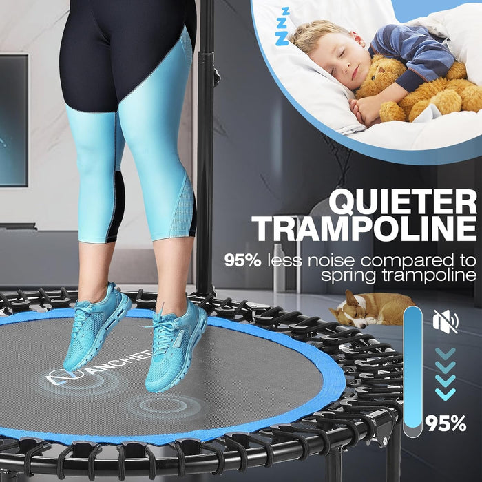 40/48" Foldable Mini Trampoline,550Lbs Max Load,Rebounder Trampoline for Adults with Adjustale Foam Bar&Resistance Ropes,Upgraded Bungee Cords,Fitness Trampoline Indoor/Outdoor