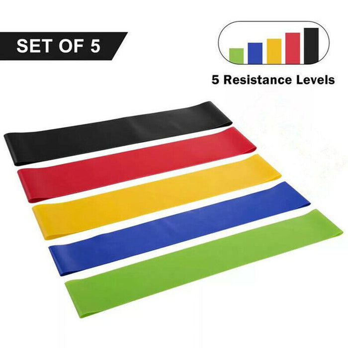 RESISTANCE BANDS SET LOOP Exercise Yoga 5Pc Elastic Fitness Gym Workout Training