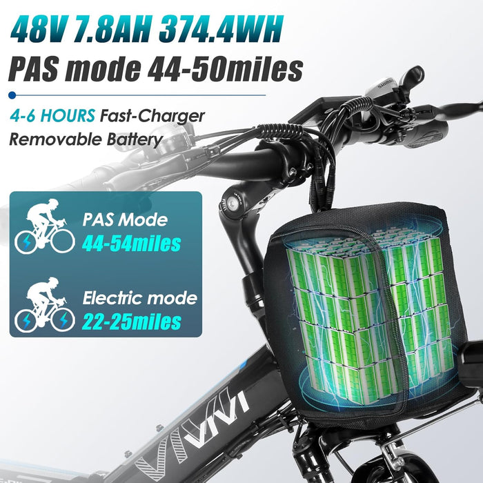 M026TGB Electric Bike 26" Electric Bike for Adults, Peak 750W Folding Electric Mountain Bike, 48V Removable Lithium Battery, 21 Speed, Top 22 Mph, up to 50 Miles, Dual Shock Absorber, UL 2849