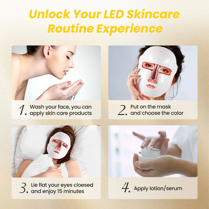 LED Face Mask - 7 Color Light Therapy for Facial Skin Care, Wrinkle Reduction and Acne Improvement