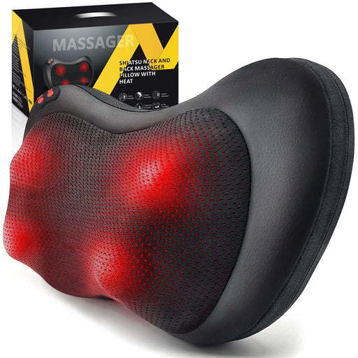 Shiatsu Back Massager with Heat,Deep Tissue Kneading,Electric Back Massage Pillow Neck Massager for Home, Office, and Car