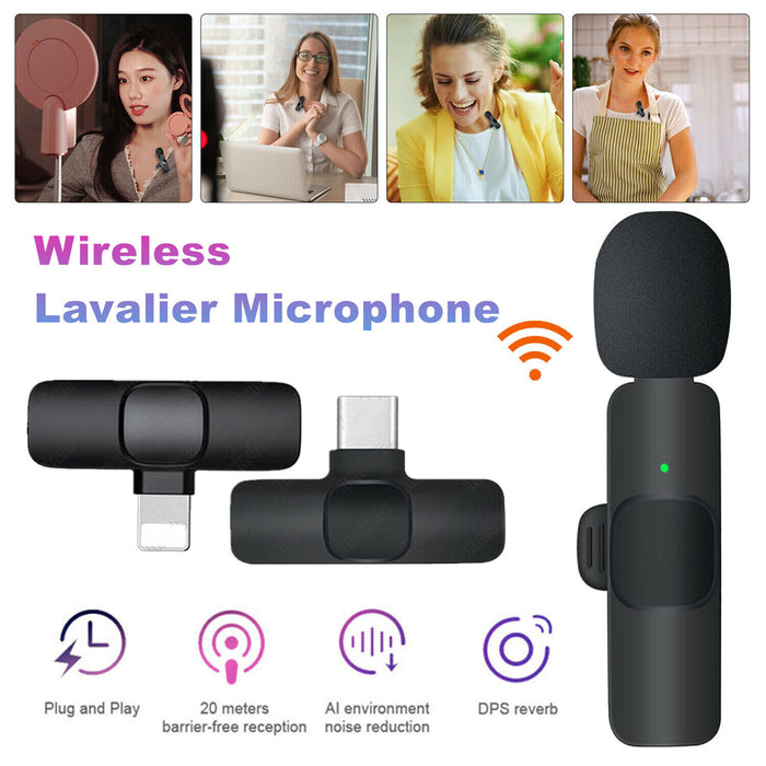 Professional Wireless Lavalier Lapel Microphone for Iphone, Ipad - Cordless Omnidirectional Condenser Recording Mic for Interview Video Podcast Vlog Youtube