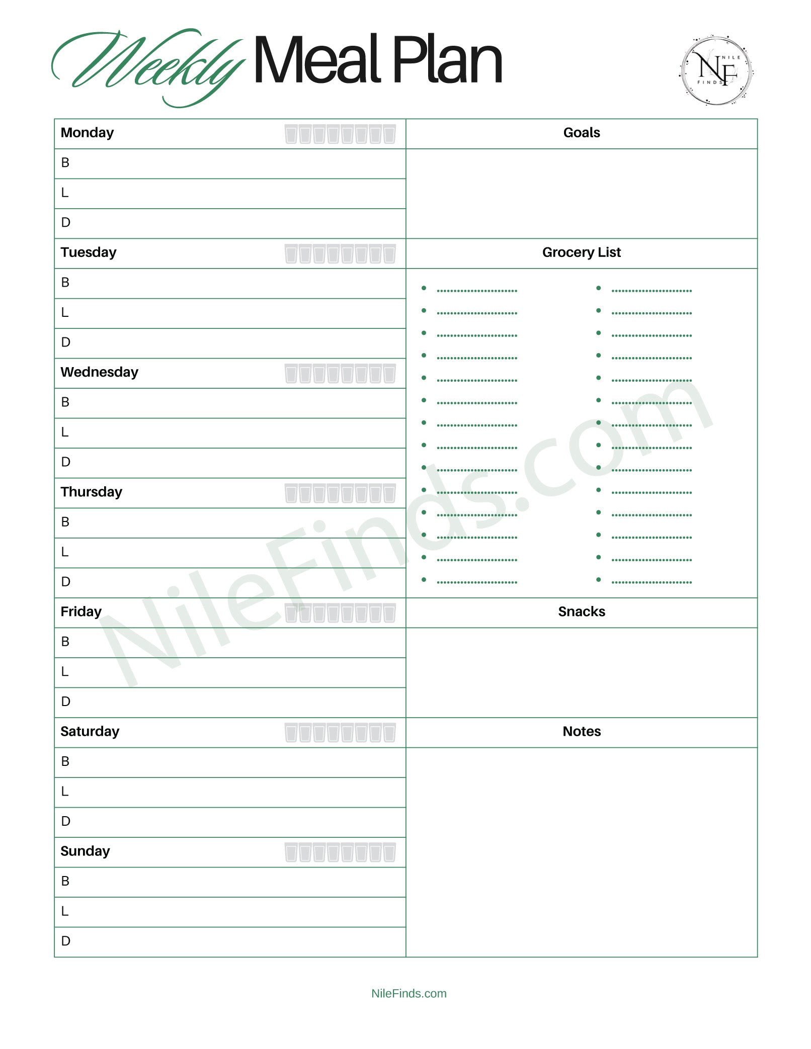 Weekly Meal Plan PDF Printable for Healthy Eating and Meal Preparation
