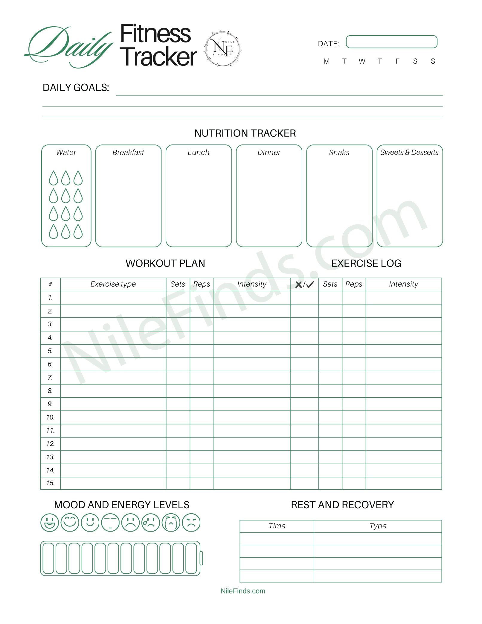 Daily Fitness Tracker PDF for Health Goals Exercise and Wellness Planning