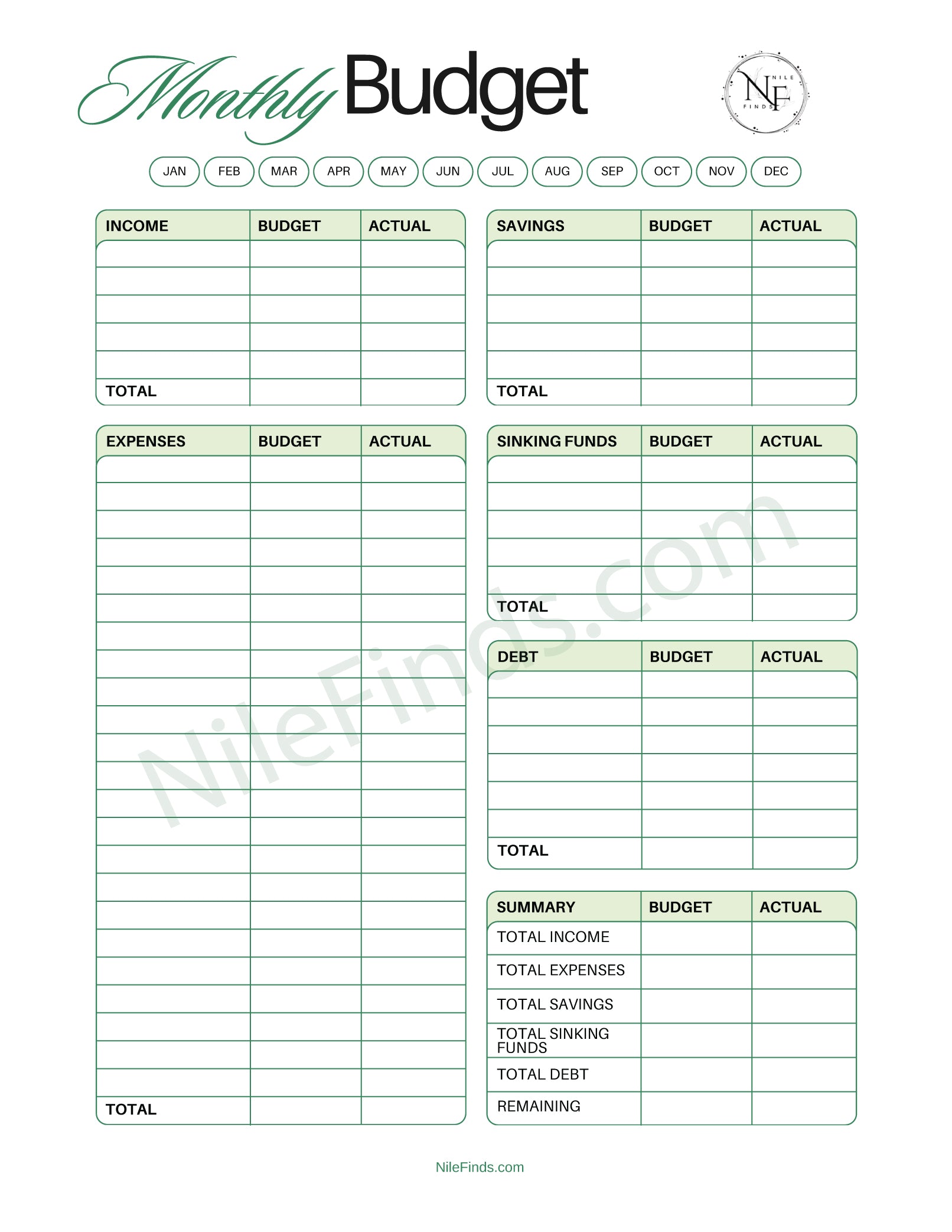 Monthly Budget Planner PDF for Personal Finance and Expense Management