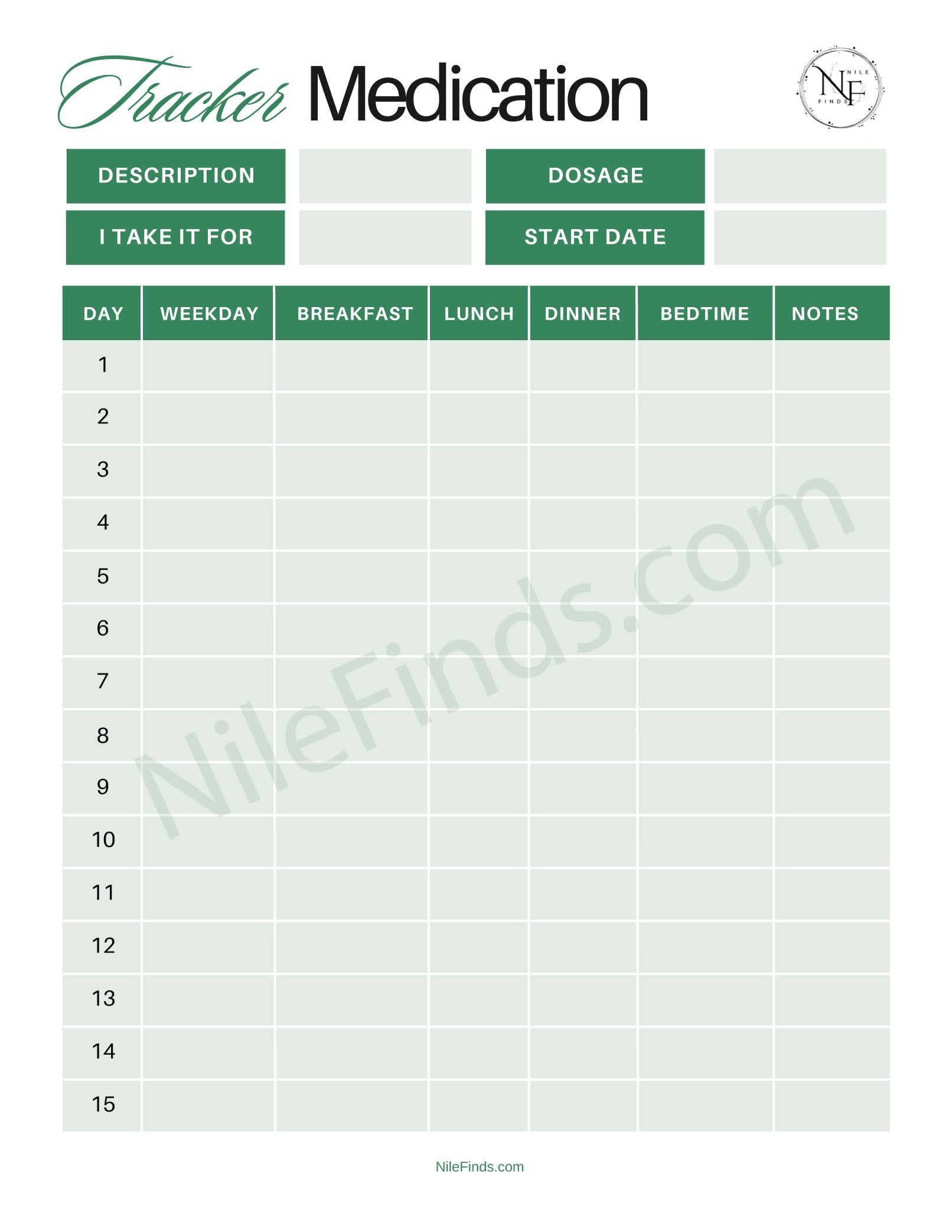 Medication Tracker PDF Printable for Monitoring Dosages and Schedules