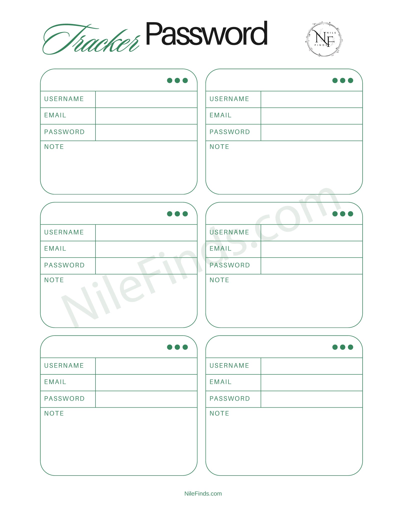 Password Tracker PDF Printable for Secure Login Information Management