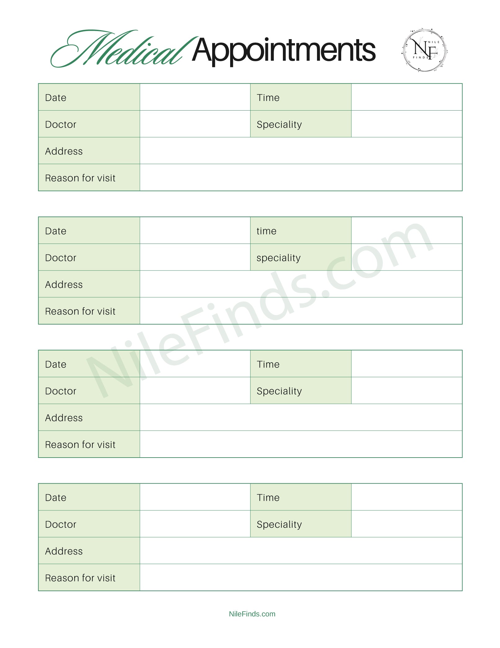Medical Appointments Tracker PDF Printable for Scheduling and Health Management