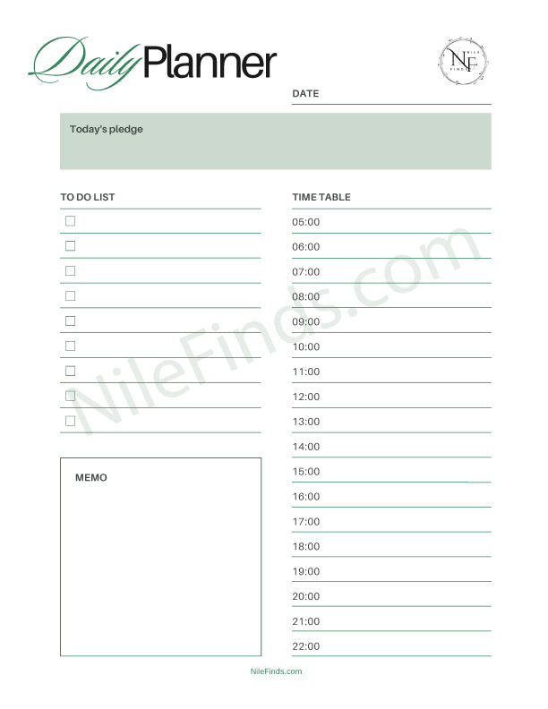 Daily Planner PDF Printable for Organization Productivity and Goal Setting