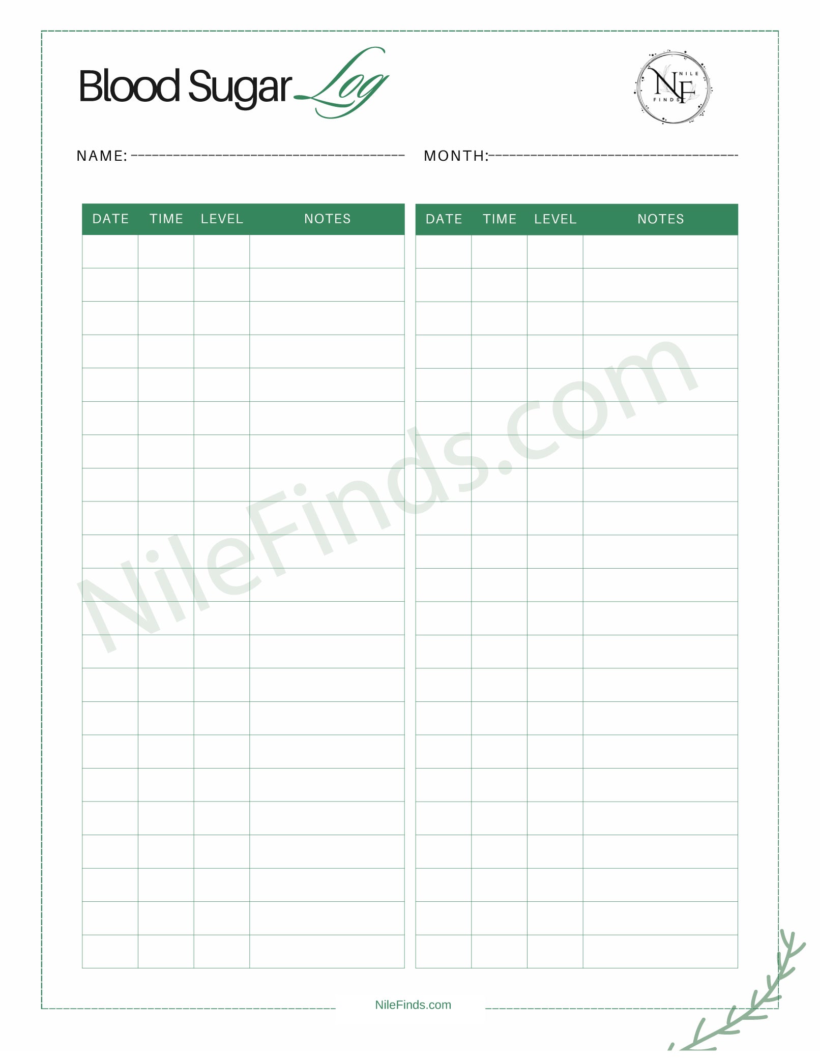 Blood Sugar Log PDF - Daily Glucose Tracker for Diabetes Management & Health Monitoring