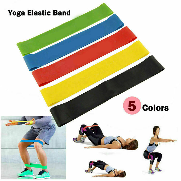 RESISTANCE BANDS SET LOOP Exercise Yoga 5Pc Elastic Fitness Gym Workout Training