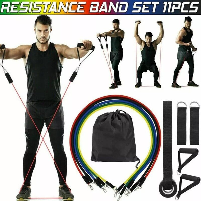 11 PCS Resistance Band Set Yoga Pilates Abs Exercise Fitness Tube Workout Bands