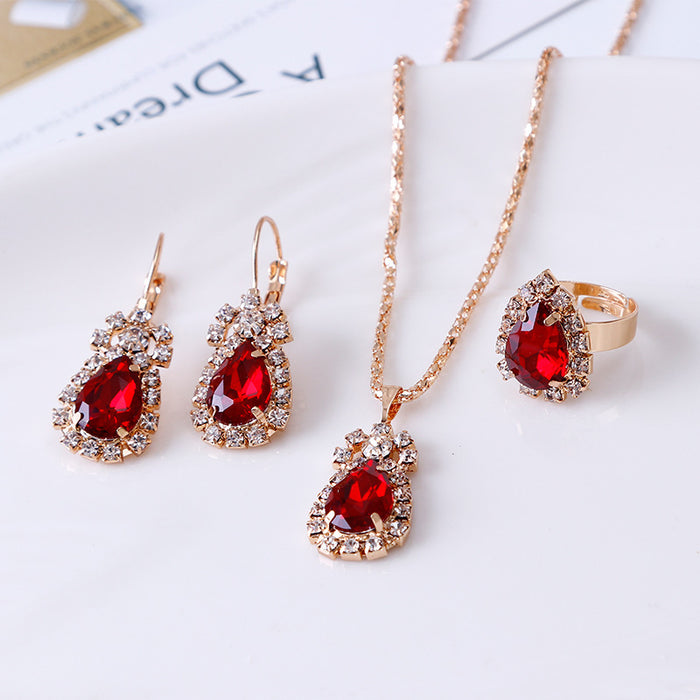 Water drop rhinestone necklace earrings ring set