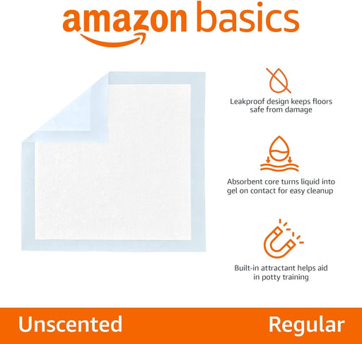 Dog and Puppy Pee Pads with Leak-Proof Quick-Dry Design for Potty Training, Standard Absorbency, Regular Size, 22 X 22 Inches, Pack of 100, Blue & White