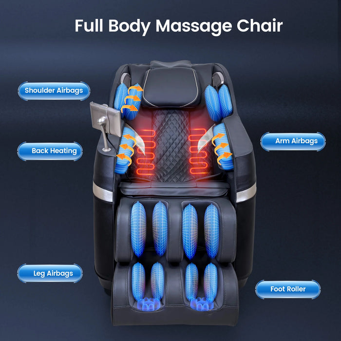 4D Massage Chair, Zero Gravity Shiatsu with Stretching Function, Bluetooth, Heating, Leather