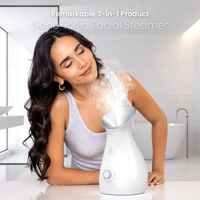 NanoSteamer 3-in-1 Ionic Facial Steamer - Temp Control & Skin Kit (Silver)