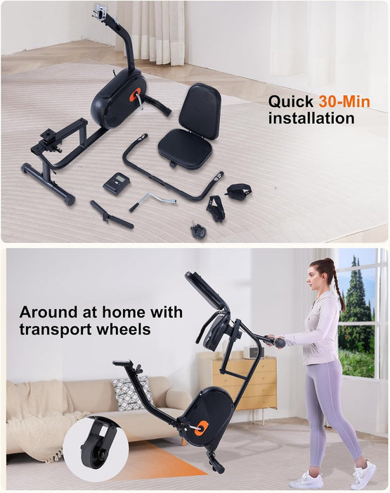 Recumbent Exercise Bike for Seniors Adults - Recumbent Bikes for Home with Bluetooth, 16 Levels Magnetic Resistance, Comfortable Seat, Pulse Sensor, 350 LB Weight Capacity