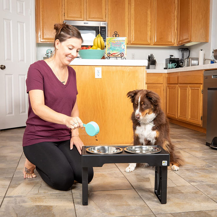 Elevated Dog Bowls Designer Diner 3 Height Adjustable Raised Dog Bowl Stand with 2 Stainless Steel Dog Bowls (7 Cup Capacity Each)