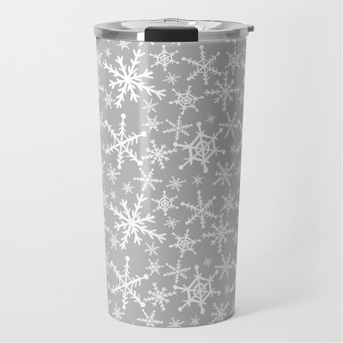 Gray Snowflakes Travel Coffee Mug