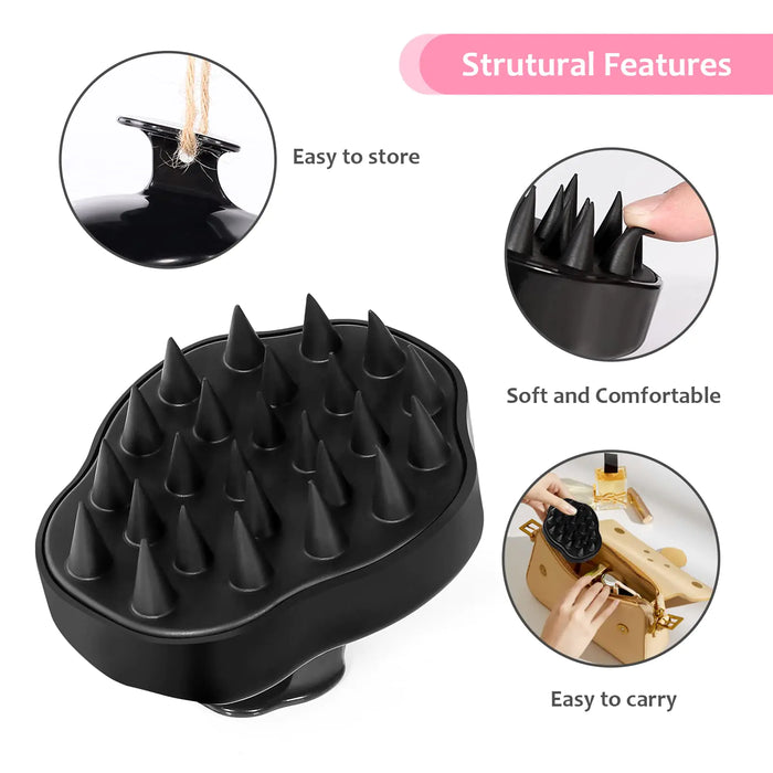 Hair Scalp Massager Brush - Silicone Scrub for Growth & Dandruff (Black)