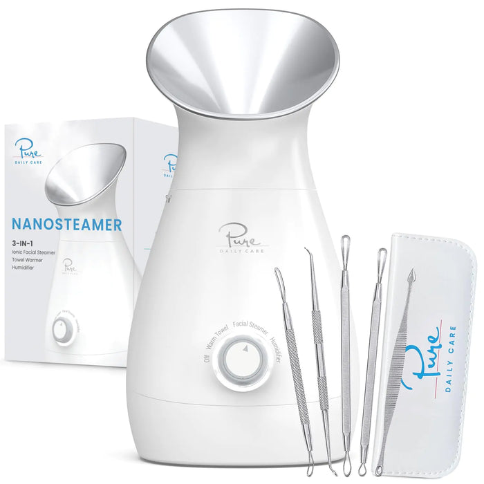 NanoSteamer 3-in-1 Ionic Facial Steamer - Temp Control & Skin Kit (Silver)